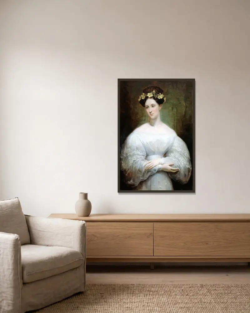 Förmodat porträtt av prinsessan Marie av Orléans av Ary Scheffer inramad på en vägg