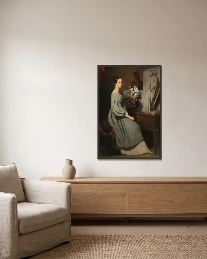 Prinsessan Marie av Orléans i sin ateljé av Ary Scheffer inramad på en vägg