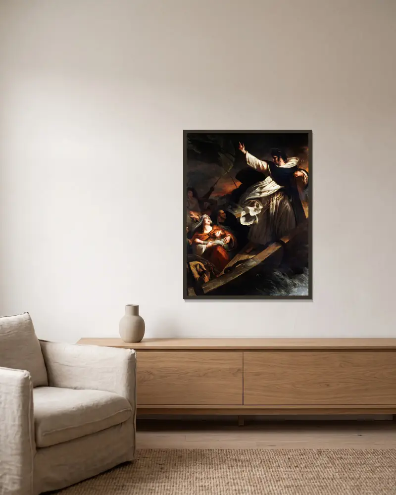 Sankt Thomas av Aquino predikar om tillit till Gud under stormen av Ary Scheffer inramad på en vägg