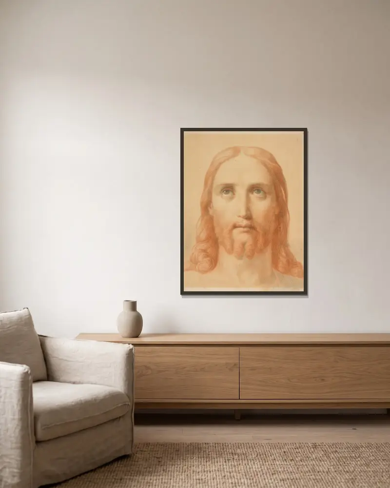 Study For Christus Consolator av Ary Scheffer inramad på en vägg
