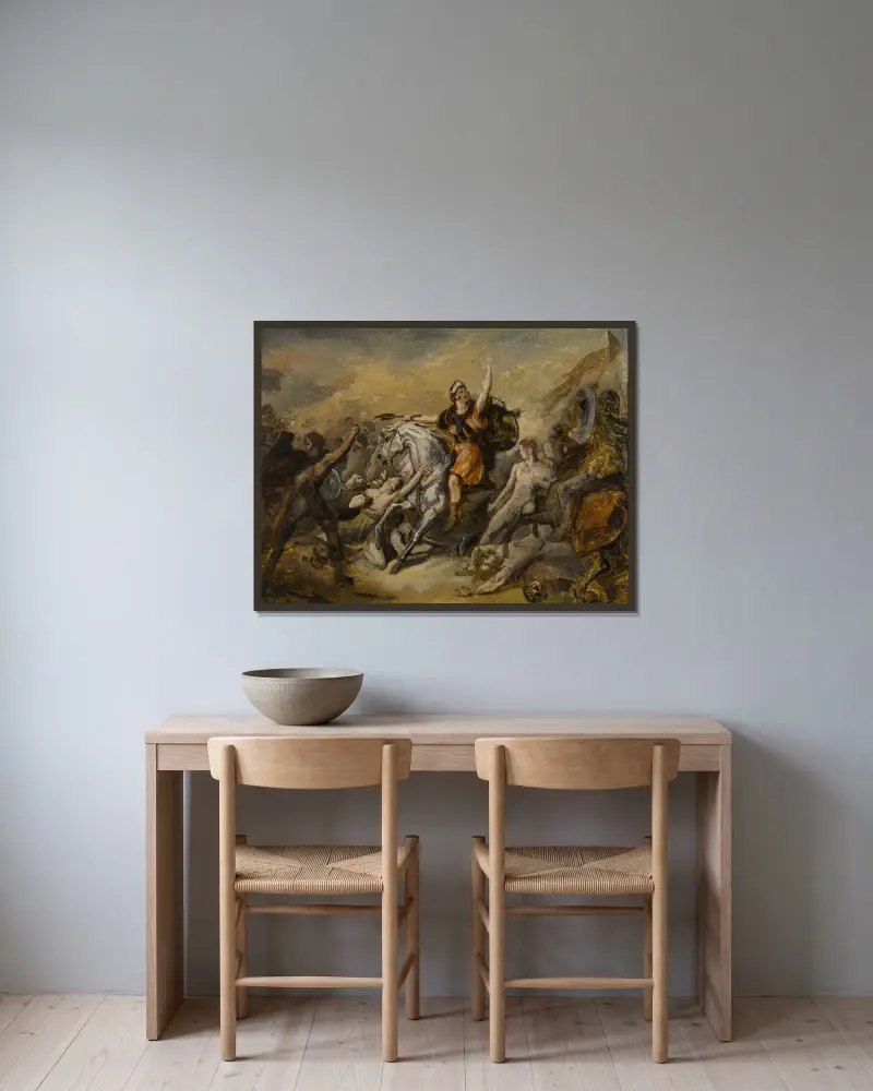 Slaget vid Tolbiac av Ary Scheffer inramad på en vägg