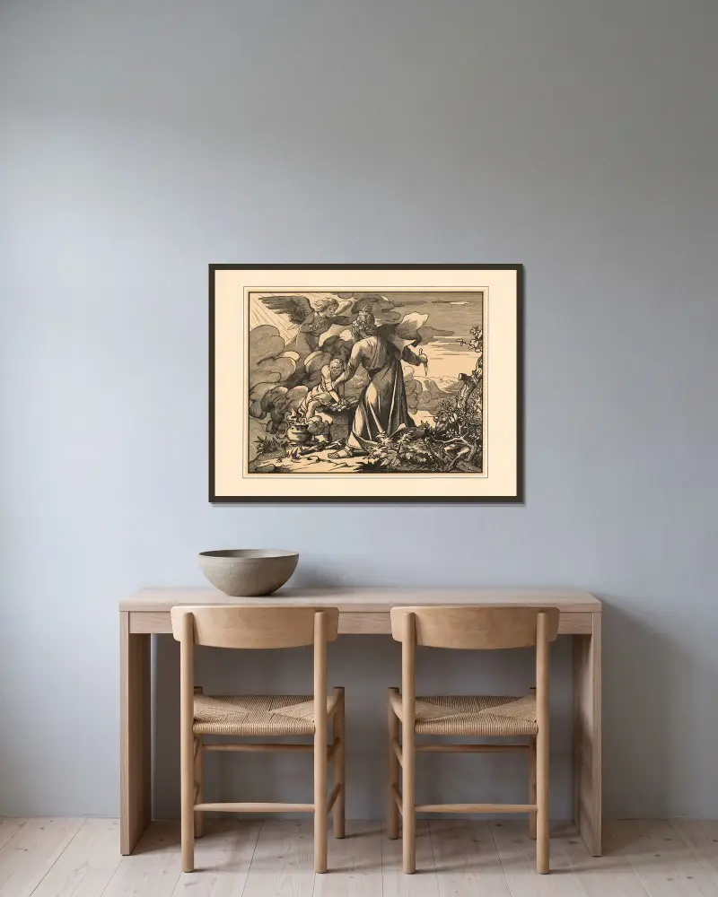 Abraham and Isaac av Aschendorff inramad på en vägg