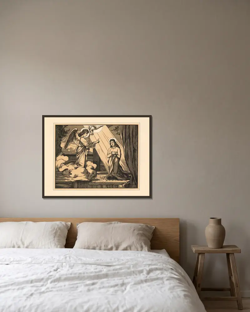 Annunciation av Aschendorff inramad på en vägg