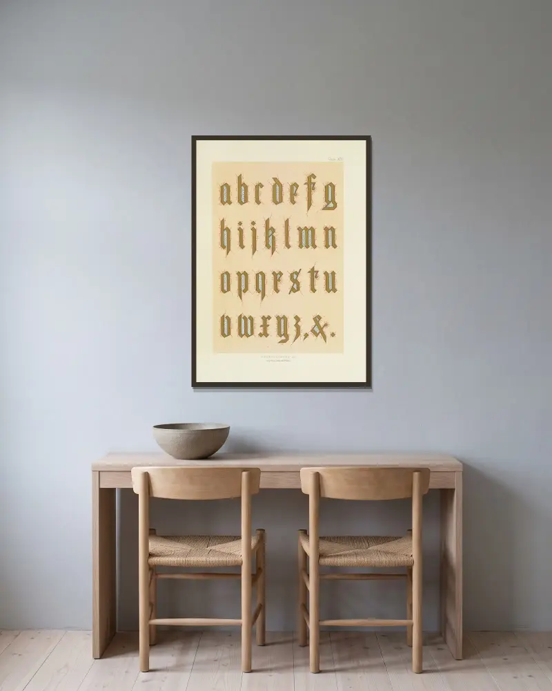 Polykrom dekor för byggnader i medeltida stil, pl. 35 av George Ashdown Audsley inramad på en vägg