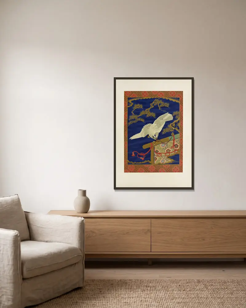 Die ornamentalen Künste Japans, Tafel 28 von George Ashdown Audsley gerahmt an einer Wand