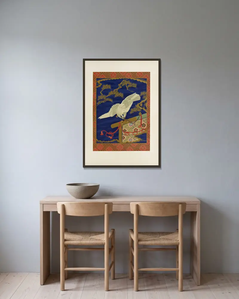 Die ornamentalen Künste Japans, Tafel 28 von George Ashdown Audsley gerahmt an einer Wand