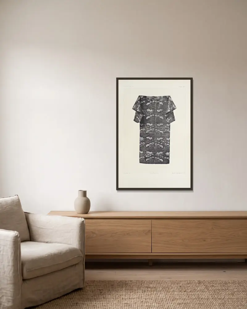 Die ornamentalen Künste Japans, Taf. 043 von George Ashdown Audsley gerahmt an einer Wand