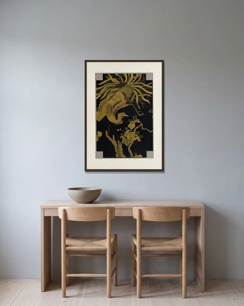Die ornamentalen Künste Japans, Tafel 50 von George Ashdown Audsley gerahmt an einer Wand