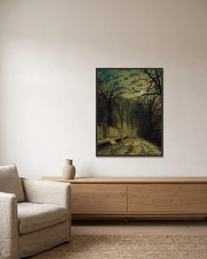 Měsícem osvětlená ulice, John Atkinson Grimshaw v rámu na stěně