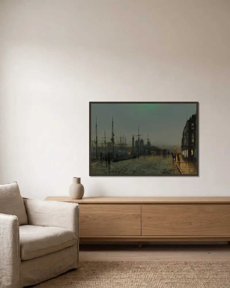 Doki w Hull nocą, John Atkinson Grimshaw w ramie na ścianie