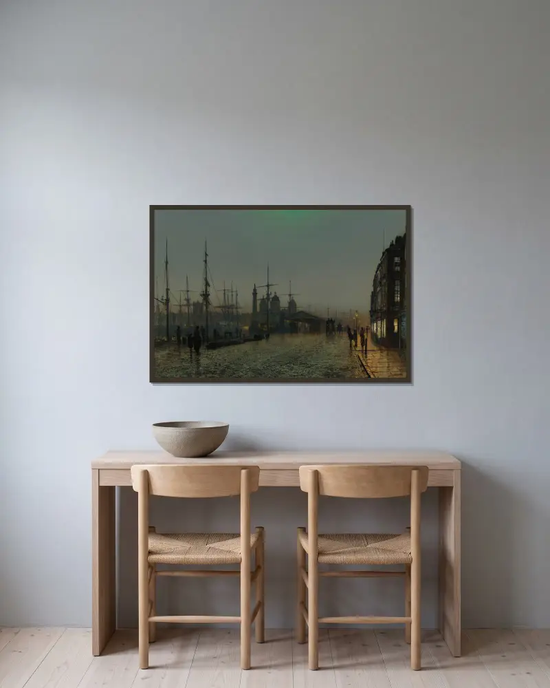 Doki w Hull nocą, John Atkinson Grimshaw w ramie na ścianie