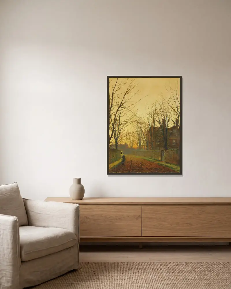 Late October av John Atkinson Grimshaw inramad på en vägg