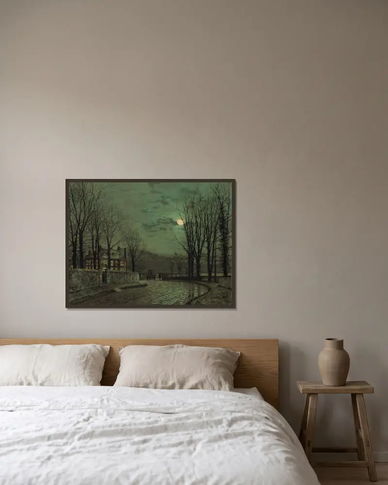 Listopadové měsíční světlo, John Atkinson Grimshaw v rámu na stěně