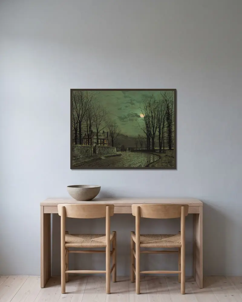 Listopadové měsíční světlo, John Atkinson Grimshaw v rámu na stěně