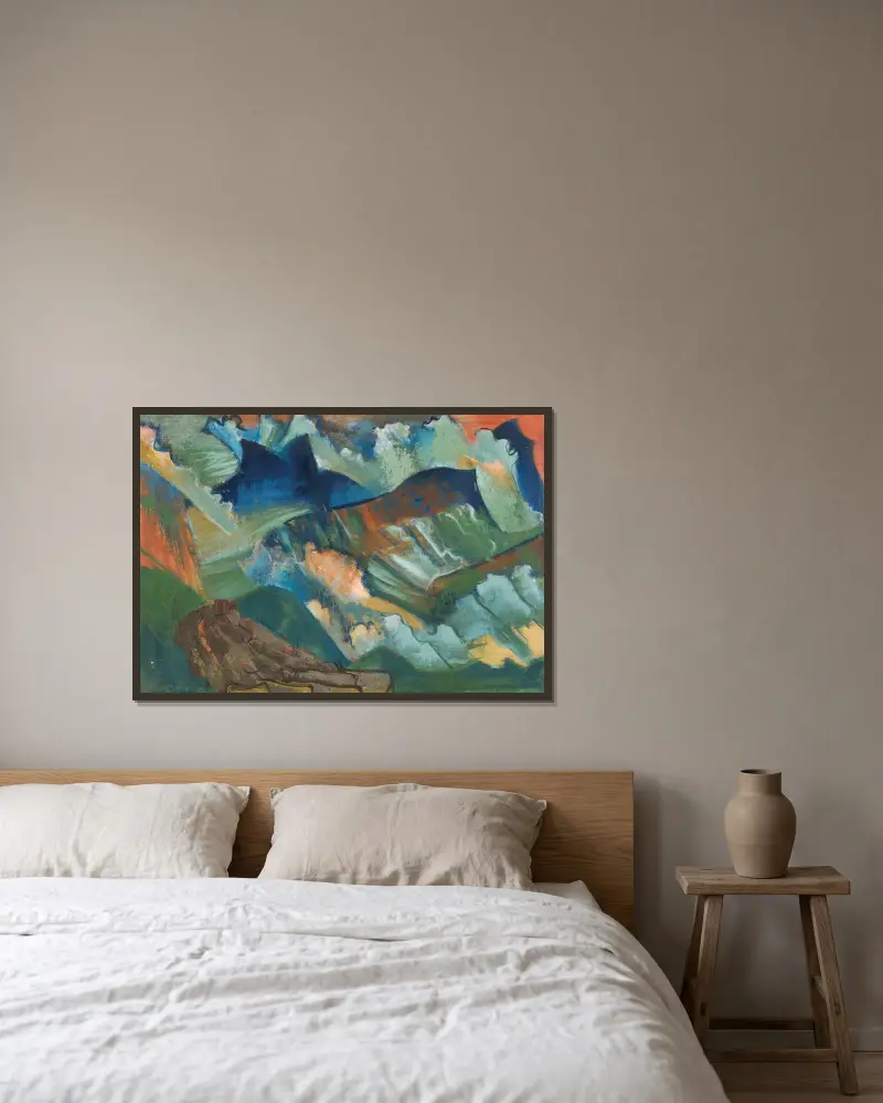 Gebirgslandschaft mit rotem Himmel av August Babberger inramad på en vägg