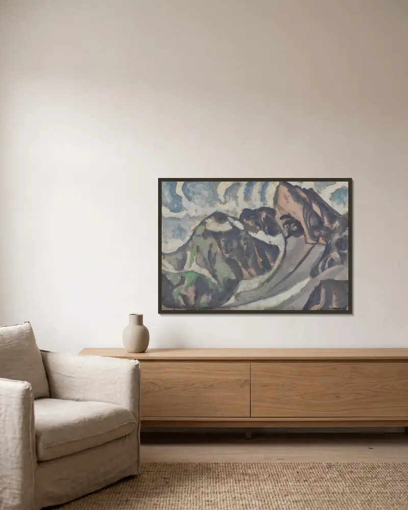 Graue Berglandschaft av August Babberger inramad på en vägg