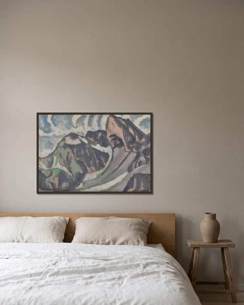 Graue Berglandschaft av August Babberger inramad på en vägg