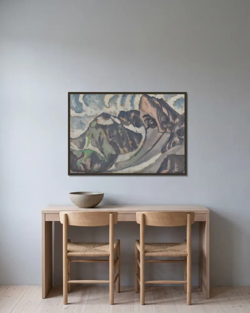 Graue Berglandschaft av August Babberger inramad på en vägg