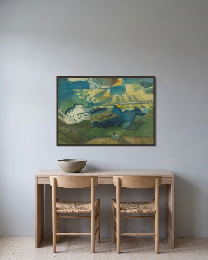 Landschaft mit liegendem Wanderer av August Babberger inramad på en vägg