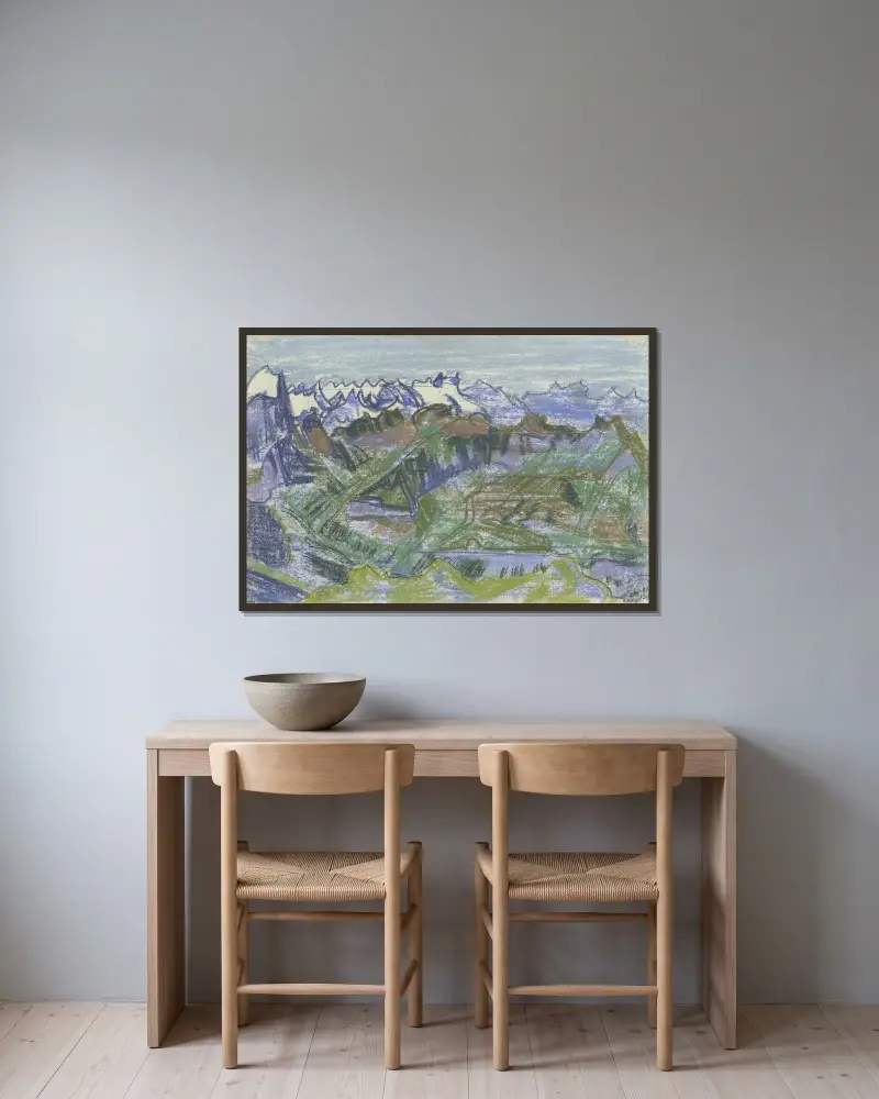 Mountainscape 2 av August Babberger inramad på en vägg