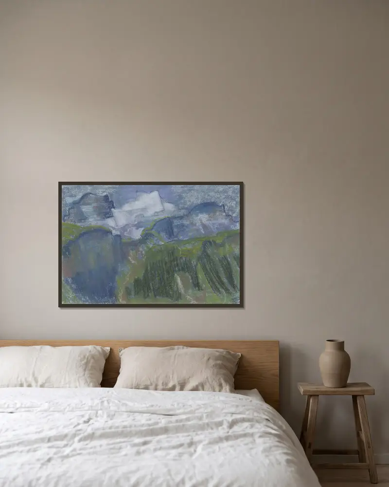 Mountainscape av August Babberger inramad på en vägg