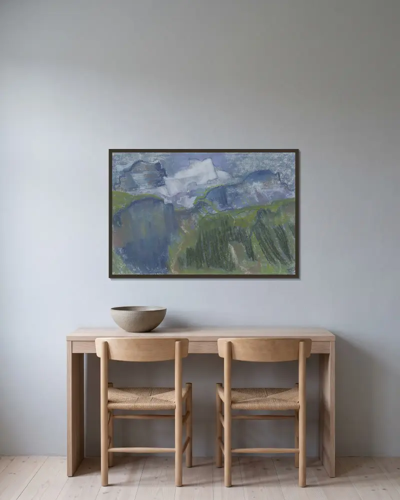 Mountainscape av August Babberger inramad på en vägg