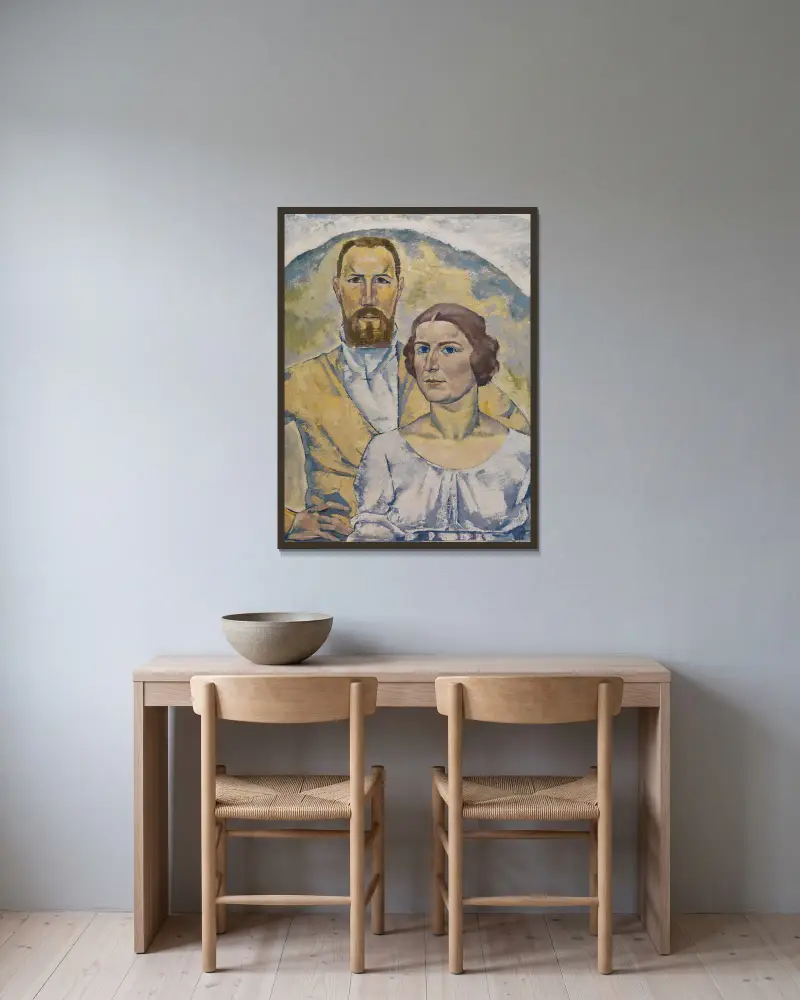 Konstnärens självporträtt med sin hustru av August Babberger inramad på en vägg