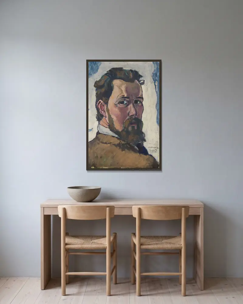 Selbstbildnis von August Babberger gerahmt an einer Wand