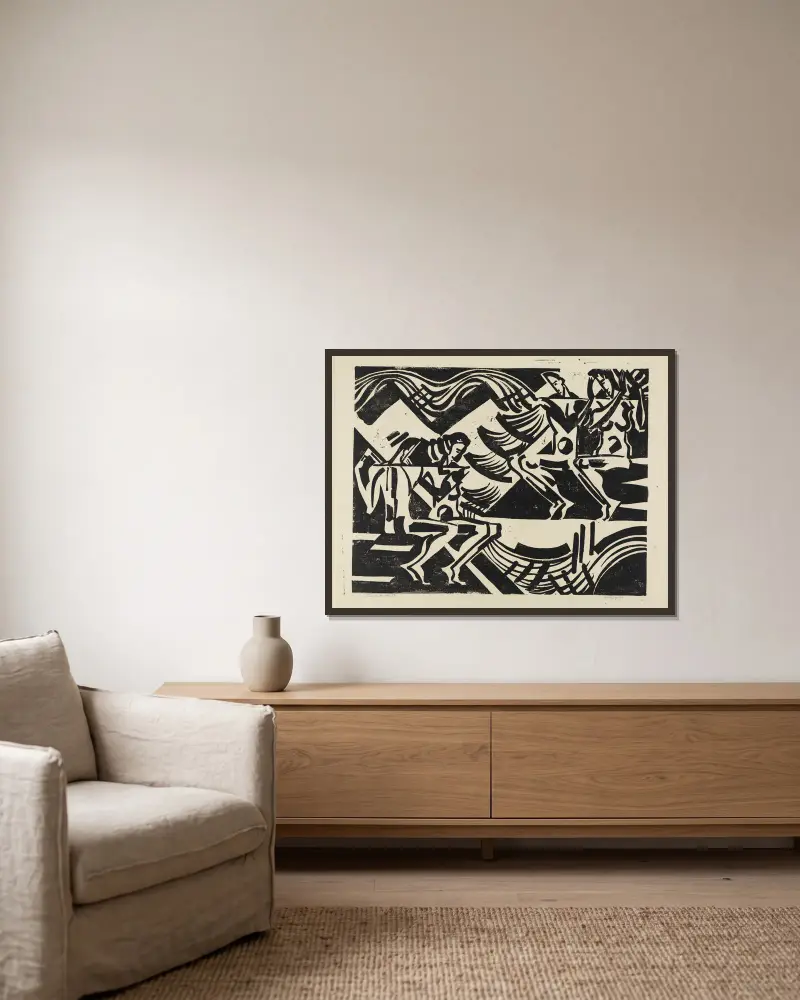 Zwei Paare in der Natur, Blatt II von August Babberger gerahmt an einer Wand