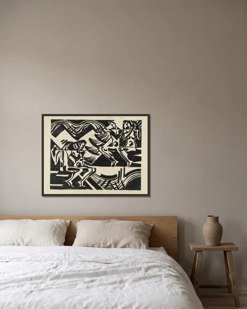 Zwei Paare in der Natur, Blatt II von August Babberger gerahmt an einer Wand