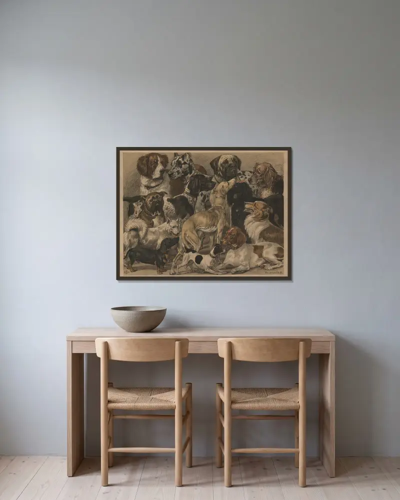 Hunderassen von Oluf August Hermansen gerahmt an einer Wand