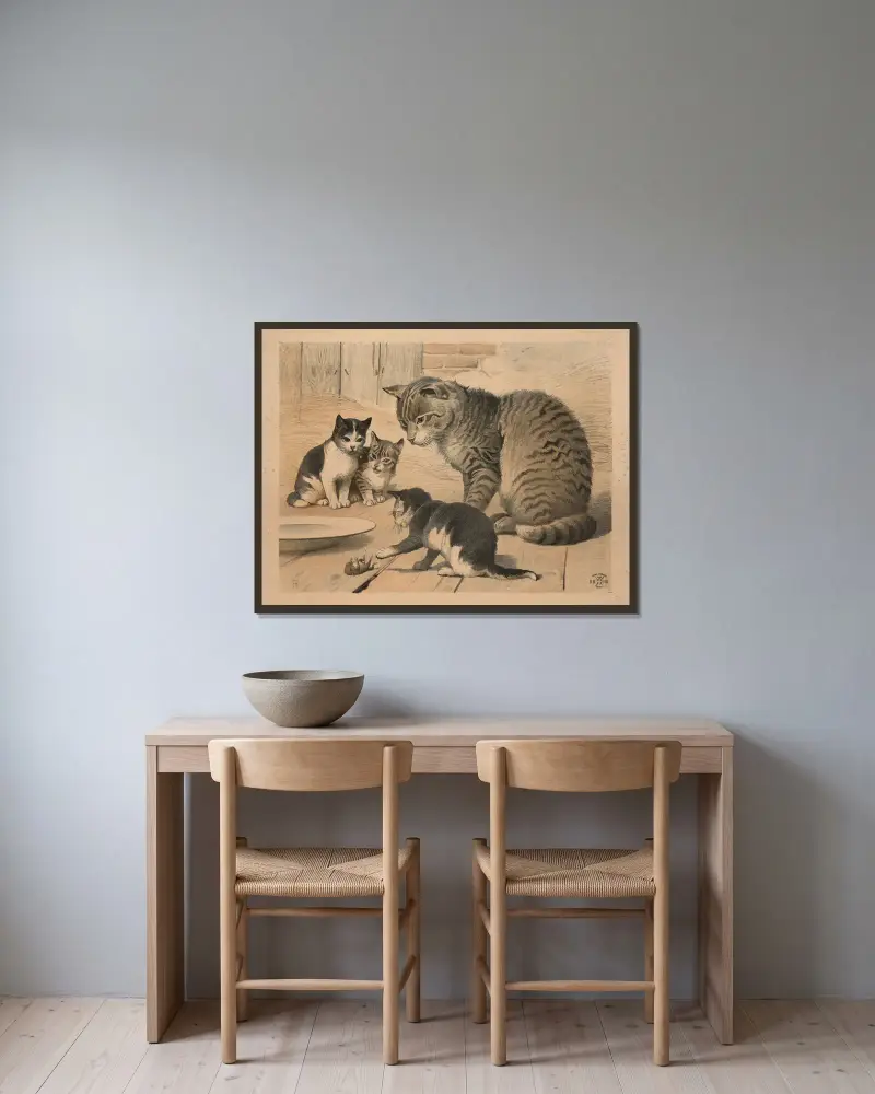 Kat av Oluf August Hermansen inramad på en vägg