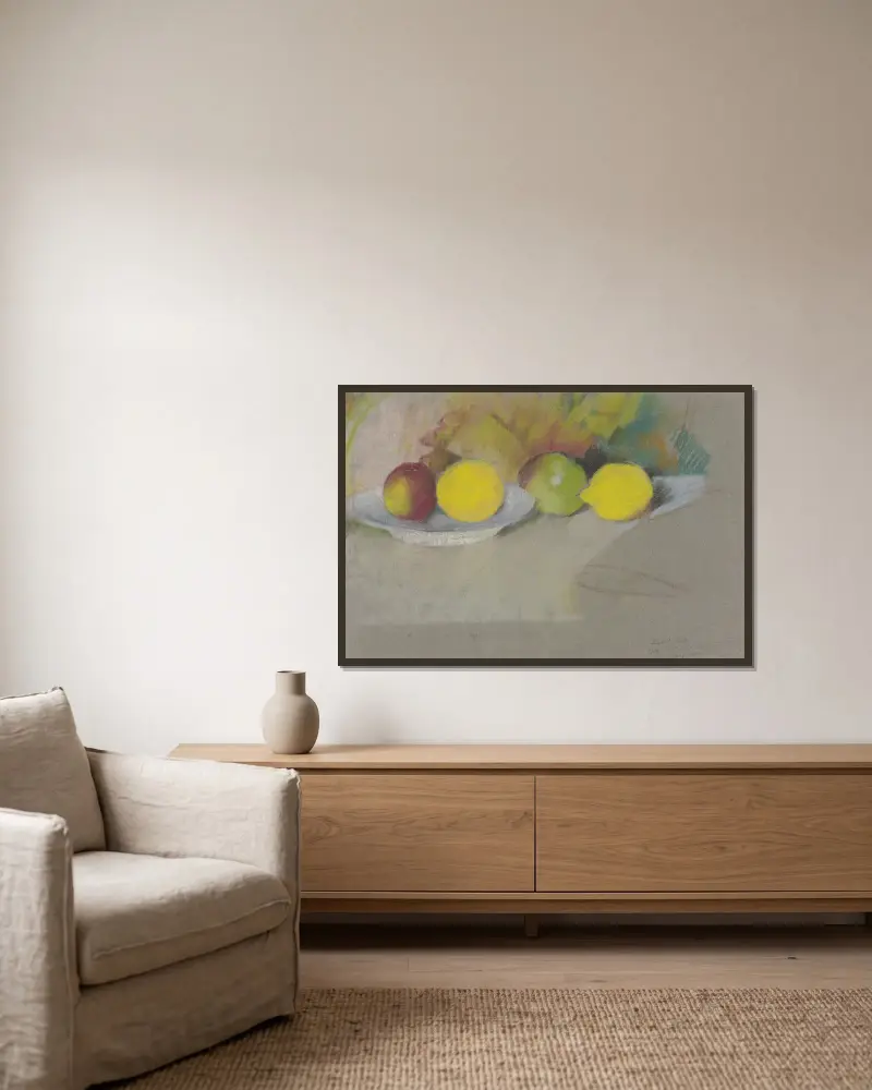 Äpfel und Zitronen von August Macke gerahmt an einer Wand