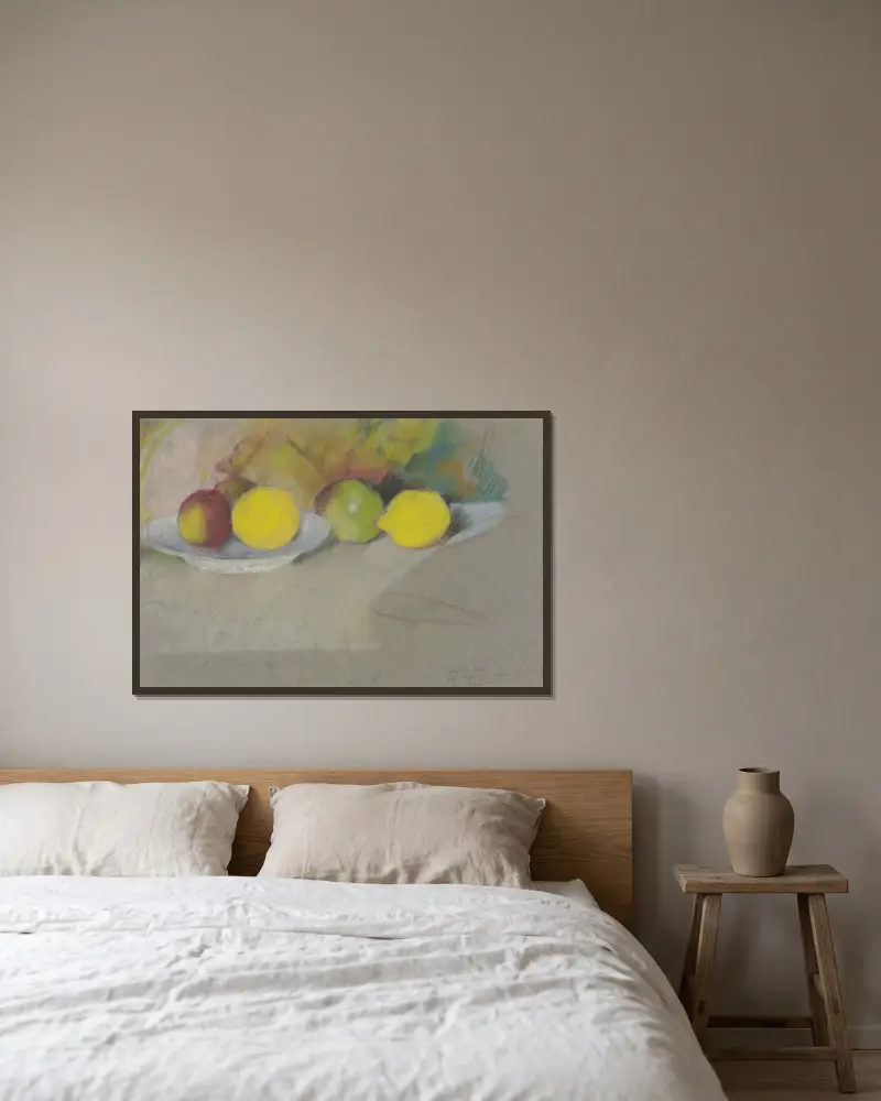 Äpfel und Zitronen von August Macke gerahmt an einer Wand