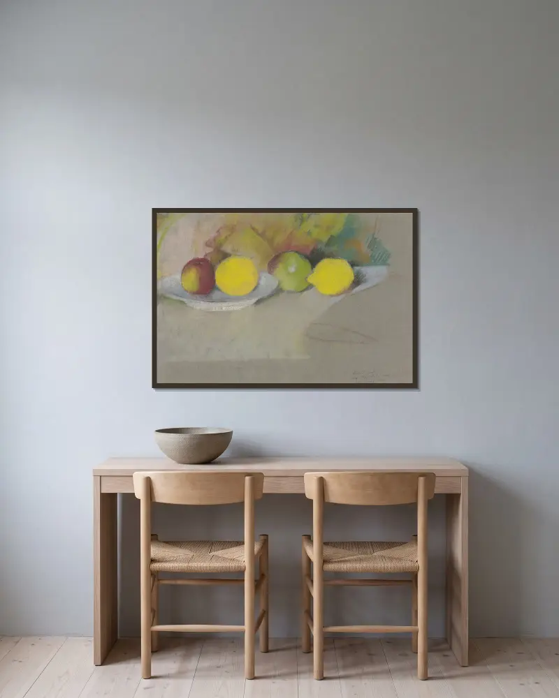 Äpfel und Zitronen von August Macke gerahmt an einer Wand