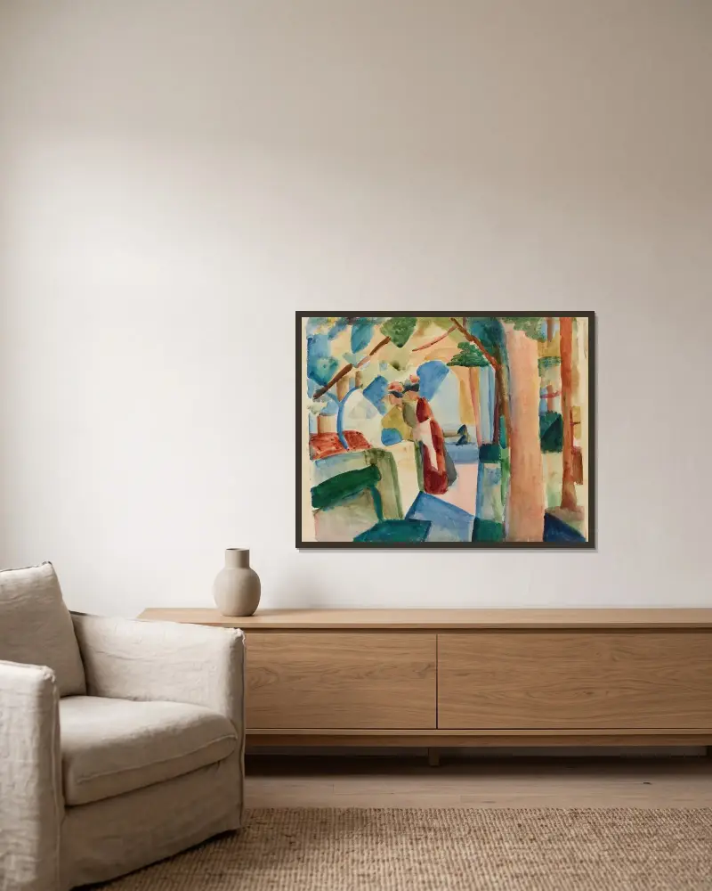 Na hřbitově v Thunu, August Macke v rámu na stěně