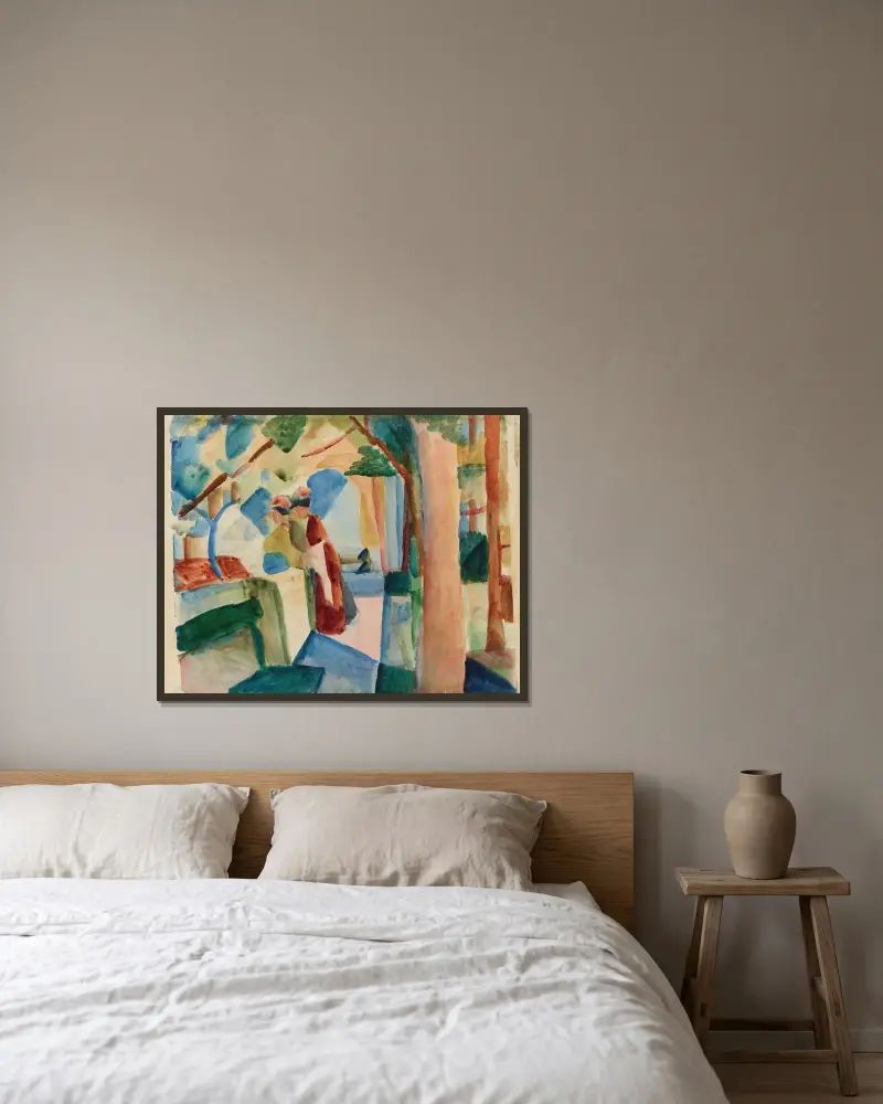 Na hřbitově v Thunu, August Macke v rámu na stěně