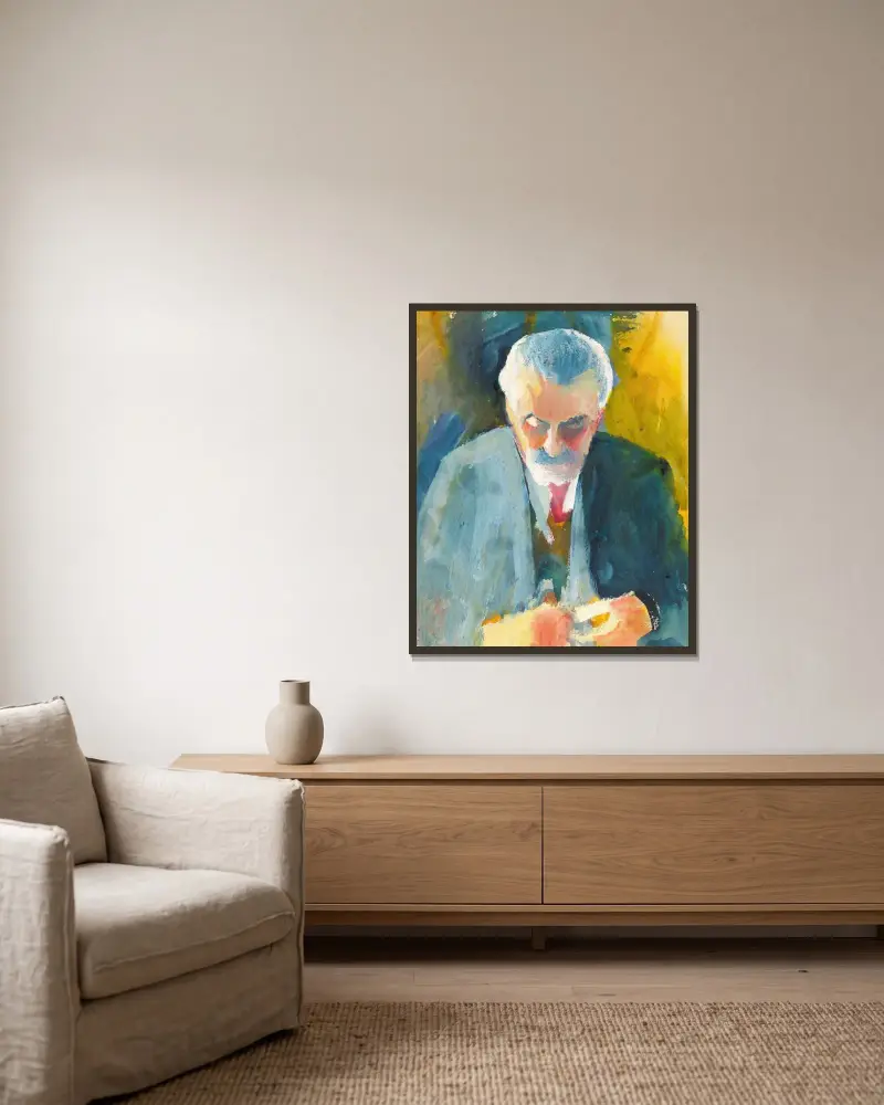 Bildnisstudie Bernhard Koehler von August Macke gerahmt an einer Wand