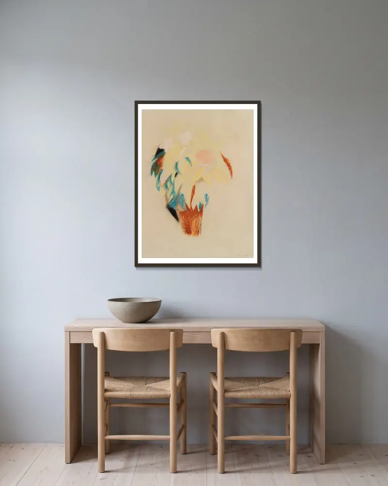 Blumentopf (groß) av August Macke inramad på en vägg