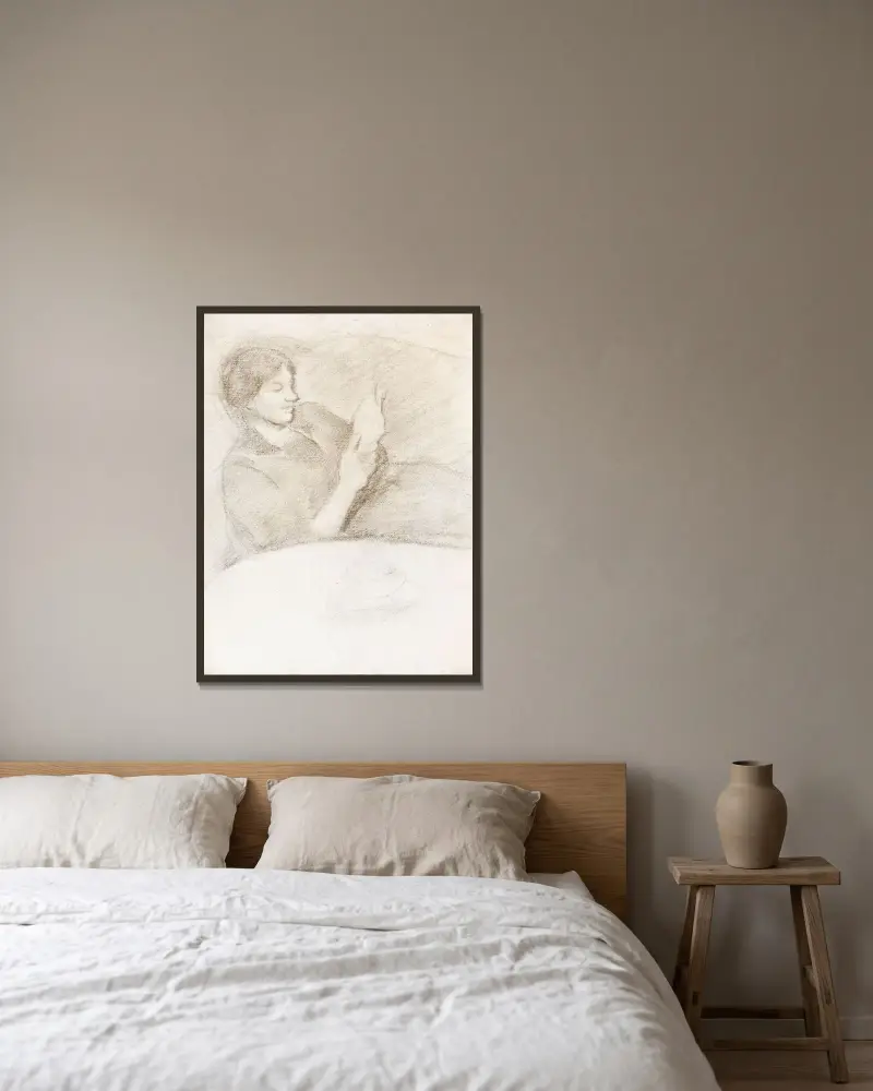 Elisabeth mit Tasse, lesend av August Macke inramad på en vägg