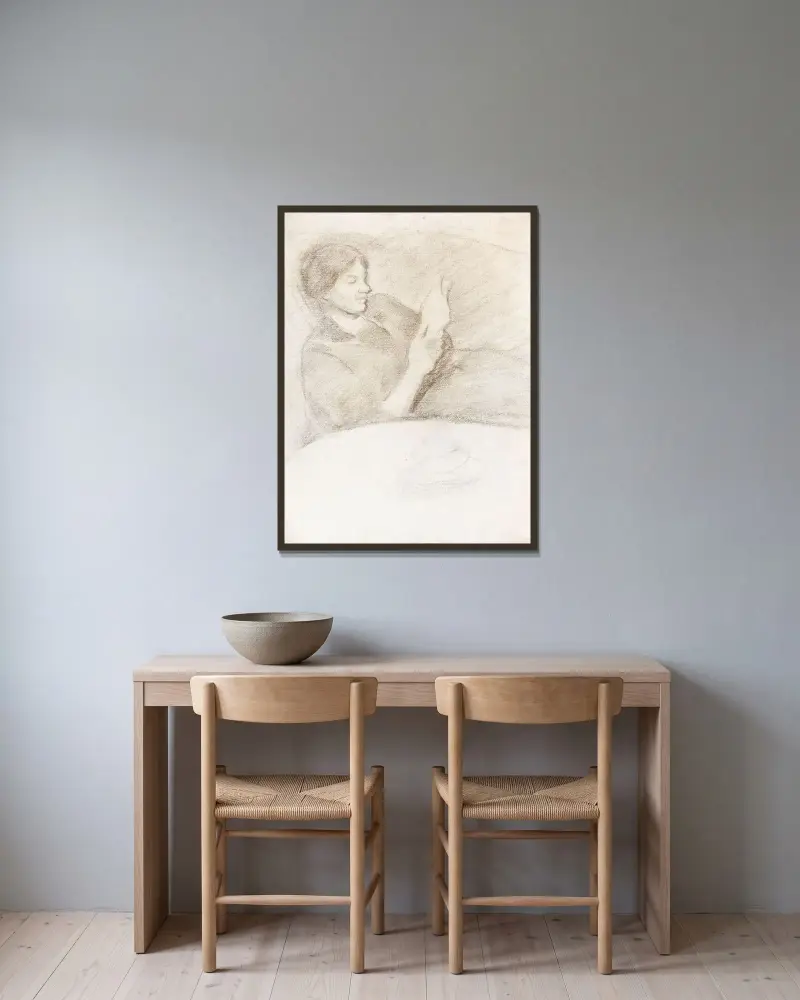 Elisabeth mit Tasse, lesend av August Macke inramad på en vägg