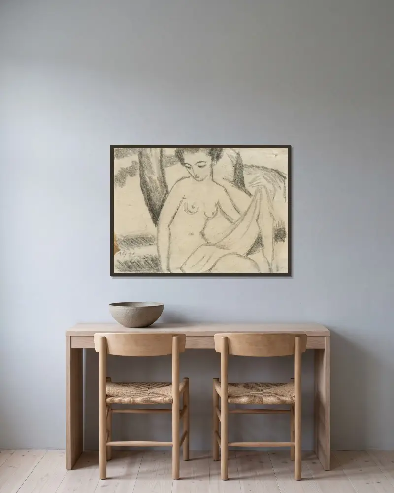 Figürliche Komposition av August Macke inramad på en vägg