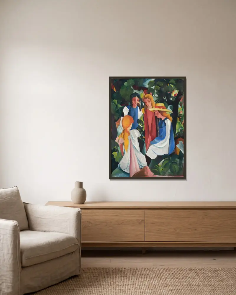 Vier Mädchen von August Macke gerahmt an einer Wand
