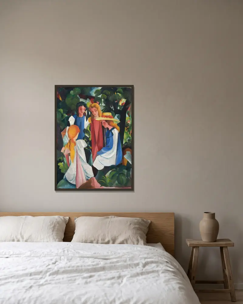 Vier Mädchen von August Macke gerahmt an einer Wand