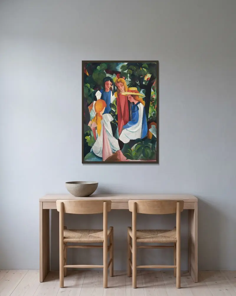 Vier Mädchen von August Macke gerahmt an einer Wand