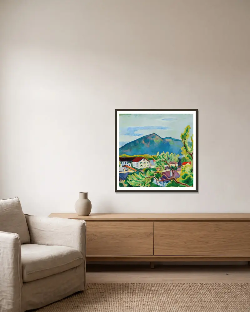 Frühlingslandschaft in Tegernsee von August Macke gerahmt an einer Wand