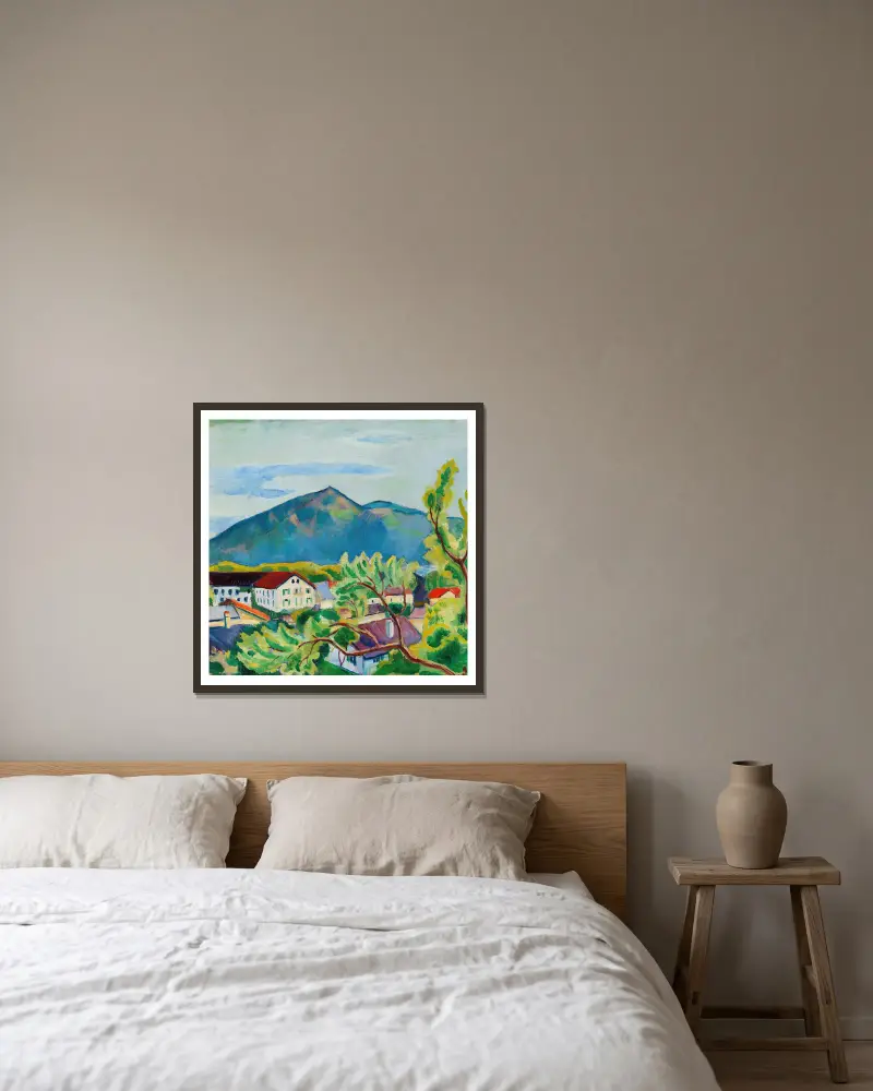 Frühlingslandschaft in Tegernsee von August Macke gerahmt an einer Wand