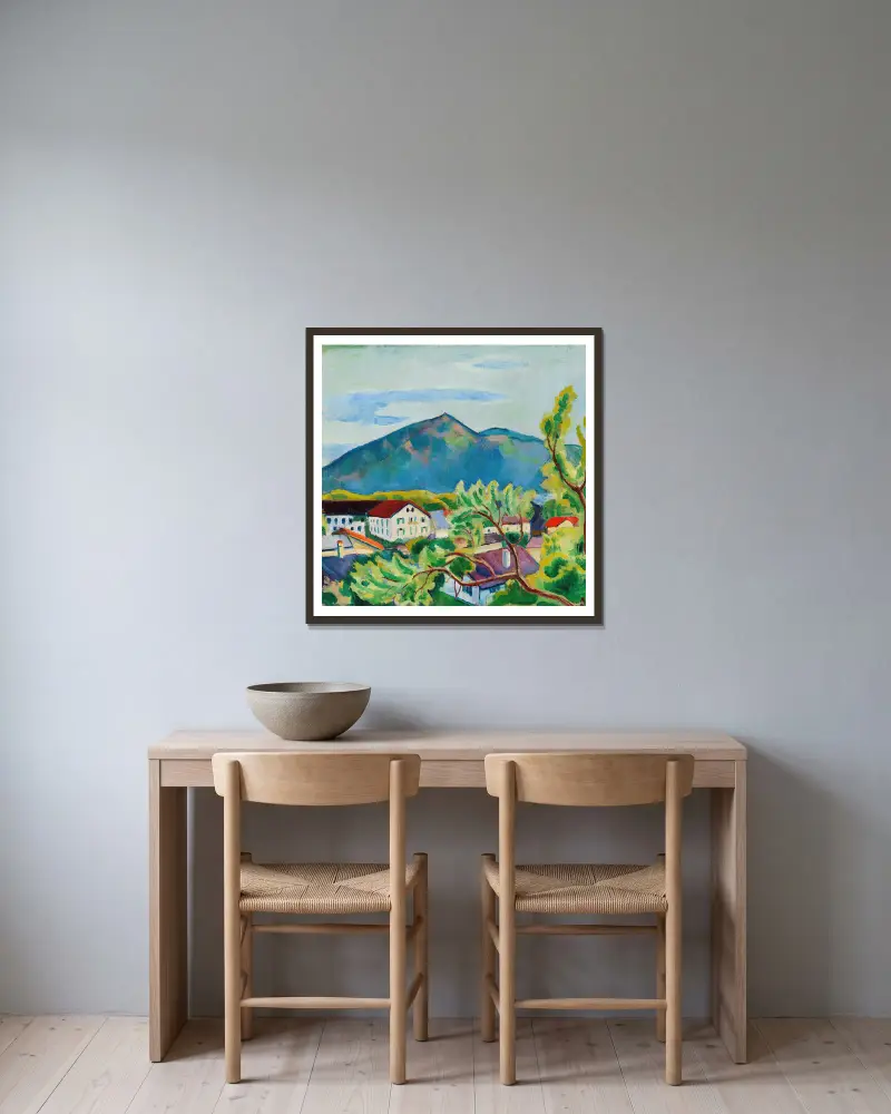 Frühlingslandschaft in Tegernsee von August Macke gerahmt an einer Wand