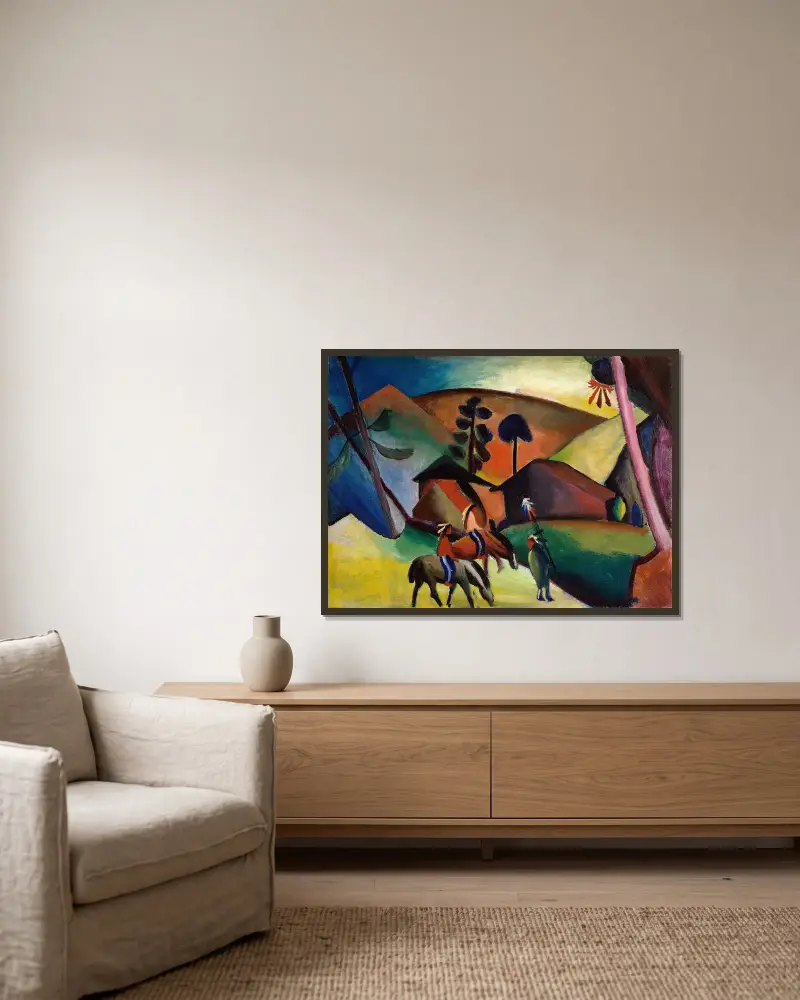 Indians on Horses av August Macke inramad på en vägg