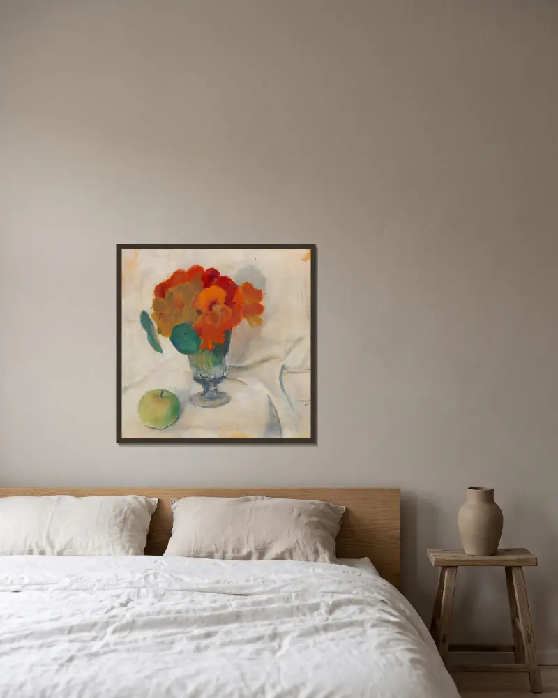 Kapuzinerkresse und Apfel av August Macke inramad på en vägg